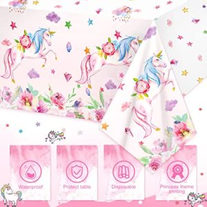 3 Pack Unicorn Tablecloth 108 x 54 Inch Unicorn Table Cover Plastic Disposable Unicorn Themed Table Cloths Birthday Party Decorations Magical Unicorn Birthday Party Supplies for Girls and Baby Shower