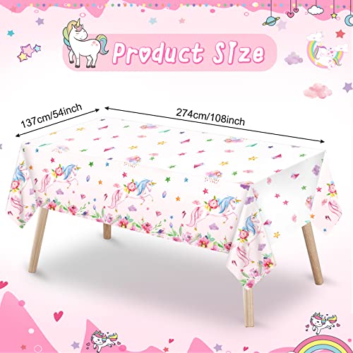 3 Pack Unicorn Tablecloth 108 x 54 Inch Unicorn Table Cover Plastic Disposable Unicorn Themed Table Cloths Birthday Party Decorations Magical Unicorn Birthday Party Supplies for Girls and Baby Shower