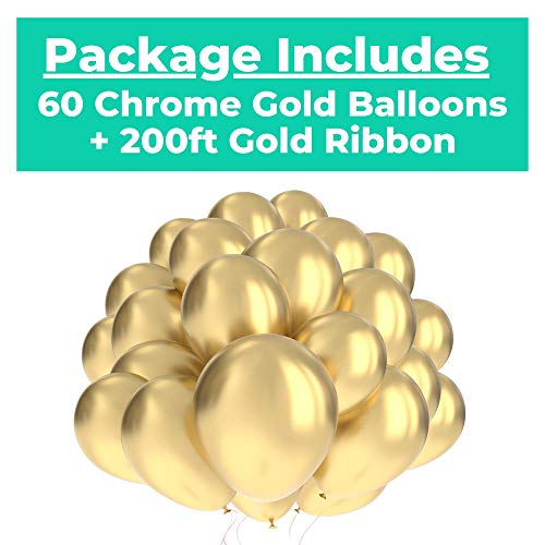 60 Pack Gold Balloons w/Ribbon | Balloons Gold | Gold Balloon | Gold Latex Balloons | Golden Balloons | Gold Balloons 12 inch | Gold Balloon | Bachelorette Party Balloons | Birthday Balloons |