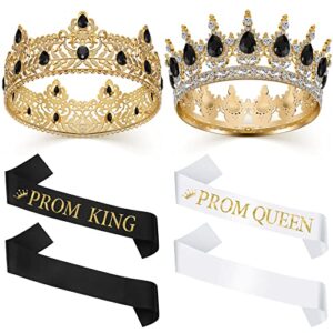 6 pieces gold prom king and queen tiara crowns prom king and queen royal crowns and satin sash rhinestone tiara crowns for prom birthday party costume accessories royal crowns (cool style)