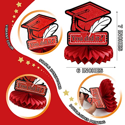 9Pcs 2023 Graduation Party Decorations, Black and Red Honeycomb Table Centerpieces, Graduation Décor Table Topper, Kindergarten Preschool College High School Graduation Party Favor and Supplies