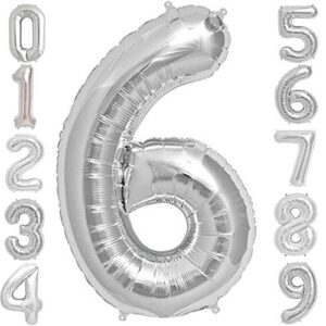 tellpet silver number 6 balloon, 40 inch