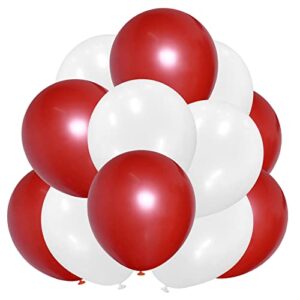 red and white balloons, 50pcs 12 inch latex pearlized white and burgundy red balloons, white and maroon balloons for valentine’s day party supplies decoration