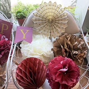 Burgundy Gold Birthday Party Decorations for Women Burgundy Gold HAPPY BIRTHDAY Banner Polka Dot Fans for Fall Burgundy Birthday Party Supplies/30th/40th/50th Birthday Decorations Autumn