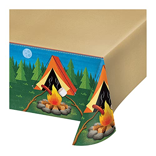 Creative Converting 329320 Camping Design Rectangular Plastic Tablecover, 1 Pc