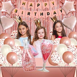 Rose Gold Party Decorations, Rose Gold Birthday Decorations, Happy Birthday Banner, Foil Balloons, Rose Gold Balloons, Birthday Decorations for Girls, Women