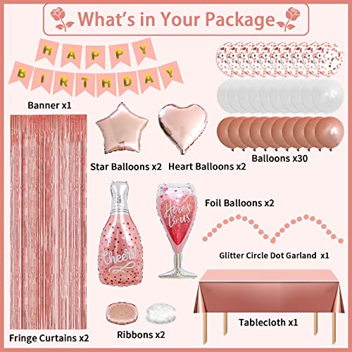 Rose Gold Party Decorations, Rose Gold Birthday Decorations, Happy Birthday Banner, Foil Balloons, Rose Gold Balloons, Birthday Decorations for Girls, Women