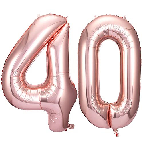 40 Number Balloons Rose Gold 40 Foil Mylar Big Giant Jumbo Balloons Gold Rose for Women Mom Sister 40th Birthday Party Supplies 40 Anniversary Events Decorations