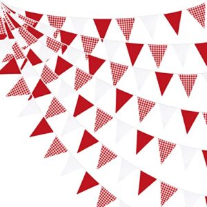 32ft red party decorations red plaid checkered white triangle flag gingham pennant bunting fabric garland for christmas wedding birthday carnival picnic x-mas outdoor home party festivals decoration