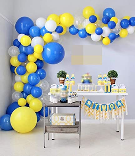 100pcs Blue Yellow White Balloon Garland & Arch Kit-100Pcs Latex Balloons, 16 Feets Arch Balloon Strip for Birthday Baby Shower Graduations Decorations