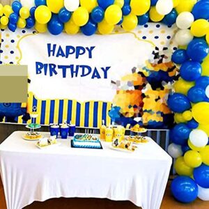 100pcs Blue Yellow White Balloon Garland & Arch Kit-100Pcs Latex Balloons, 16 Feets Arch Balloon Strip for Birthday Baby Shower Graduations Decorations