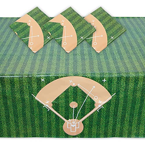 BLUE PANDA Baseball Tablecloth Birthday Party Plastic Table Cover (54 x 108 in, 3 Pack)