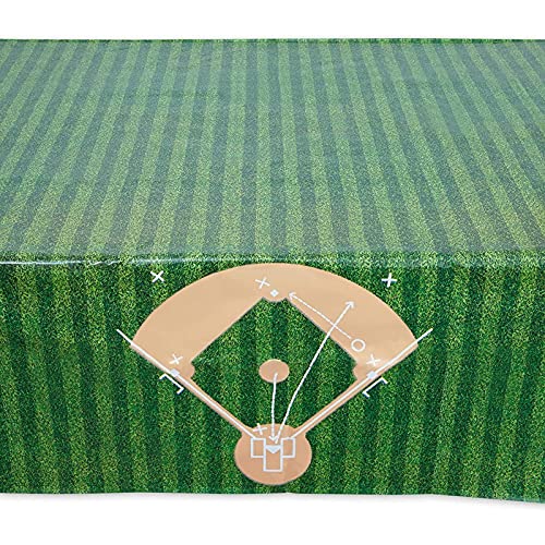 BLUE PANDA Baseball Tablecloth Birthday Party Plastic Table Cover (54 x 108 in, 3 Pack)