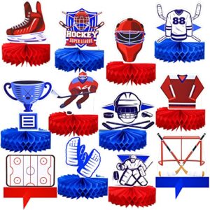 12 pcs hockey centerpieces for tables ice hockey honeycomb table topper hockey party favors hockey birthday party supplies sports hockey table decorations for men women kids theme gifts school decor