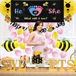 Tenshun What Will It Bee Gender Reveal Balloon Drop Bag He or She Zipper Bag with Pink and Blue Balloons Confetti Bee Themed Boy or Girl Baby Shower Sex Reveal Party Decoration Supplies