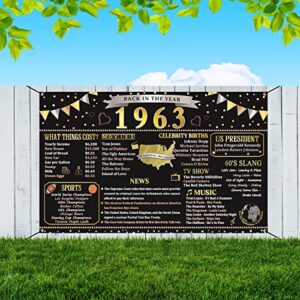 Trgowaul 1963 Birthday Decorations Women Men, Back in 1963 Poster Banner 60 Birthday, 60 Year Ago 1963 Birthday Backdrop Party Supplies, Vintage 1963 60th Anniversary 1963 Reunion Decorations Gifts