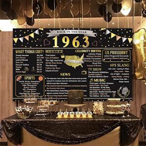 Trgowaul 1963 Birthday Decorations Women Men, Back in 1963 Poster Banner 60 Birthday, 60 Year Ago 1963 Birthday Backdrop Party Supplies, Vintage 1963 60th Anniversary 1963 Reunion Decorations Gifts