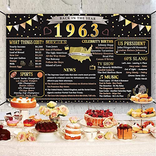 Trgowaul 1963 Birthday Decorations Women Men, Back in 1963 Poster Banner 60 Birthday, 60 Year Ago 1963 Birthday Backdrop Party Supplies, Vintage 1963 60th Anniversary 1963 Reunion Decorations Gifts