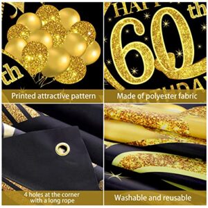 60th Birthday Banner Decorations for Men Women, Black Gold Happy 60 Years Old Birthday Backdrop Party Supplies, Sixty Years old Birthday Photo Booth Decor for Outdoor Indoo​r