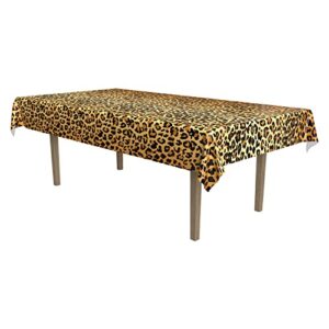 beistle plastic disposable rectangular leopard print table cover jungle animal safari theme tablecloth, 54″ x 108″, black/orange/yellow