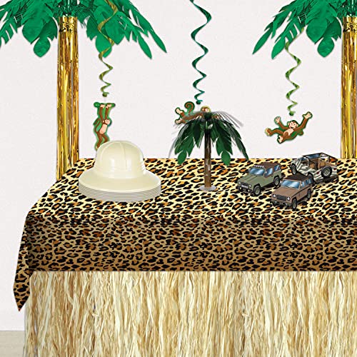 Beistle Plastic Disposable Rectangular Leopard Print Table Cover Jungle Animal Safari Theme Tablecloth, 54" x 108", black/Orange/Yellow