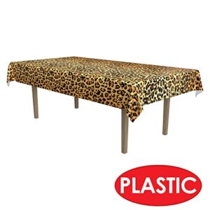 Beistle Plastic Disposable Rectangular Leopard Print Table Cover Jungle Animal Safari Theme Tablecloth, 54" x 108", black/Orange/Yellow