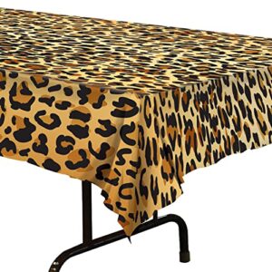 Beistle Plastic Disposable Rectangular Leopard Print Table Cover Jungle Animal Safari Theme Tablecloth, 54" x 108", black/Orange/Yellow