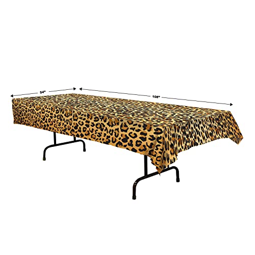Beistle Plastic Disposable Rectangular Leopard Print Table Cover Jungle Animal Safari Theme Tablecloth, 54" x 108", black/Orange/Yellow