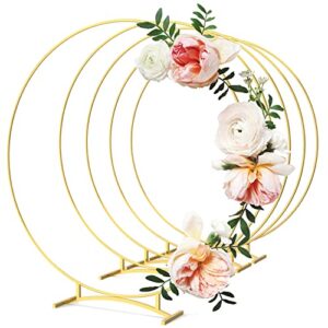 sntieecr 5 pcs 12 inch metal floral hoop centerpiece for table, metal gold wreath rings with one-piece stands table decorations centerpiece for diy wedding table decor and party decorations