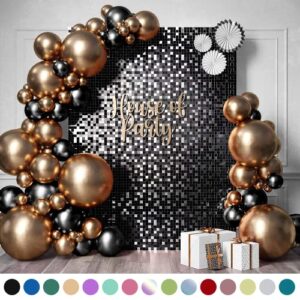 house of party black shimmer wall backdrop – 24 pcs square sequin wall panels shimmer backdrop, wall decor for birthday decorations, wedding & bachelorette party