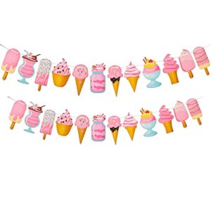 2 pieces ice cream banner banner ice cream theme party decoration party supplies signs streamer decor for events holidays school summer pool beach kid happy birthday party