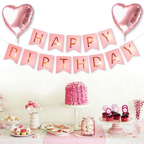 21st Birthday Party Decorations for Her Rose Gold Supplies Big Set with Birthday Banner and 21 BDay Digit Balloons for Women Including Latex and Confetti Balloons