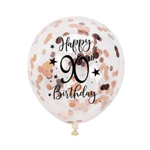 rose gold 90th confetti latex balloons, woman happy 90 years birthday party balloon decoration with confetti, 12in, 16 pack