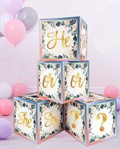 gender reveal balloon box – 4 sets of he or she with letters,baby blocks for baby shower backdrop,navy and blush gender reveal decoration kit for boy or girl baby shower gender reveal party supplies