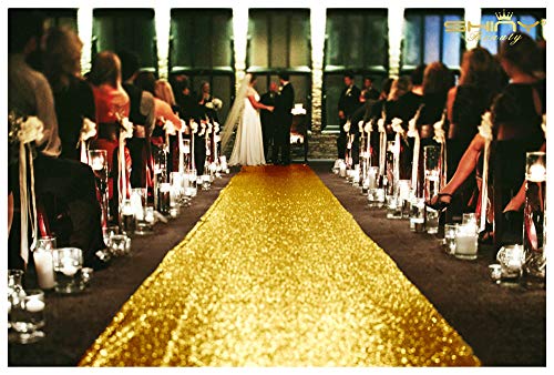 ShinyBeauty Gold Aisle Runners 2FTx15FT Carpet Runner for Party Glitter Runner for Wedding Aisle Runner Gold N105