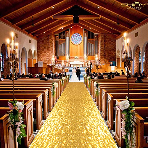 ShinyBeauty Gold Aisle Runners 2FTx15FT Carpet Runner for Party Glitter Runner for Wedding Aisle Runner Gold N105