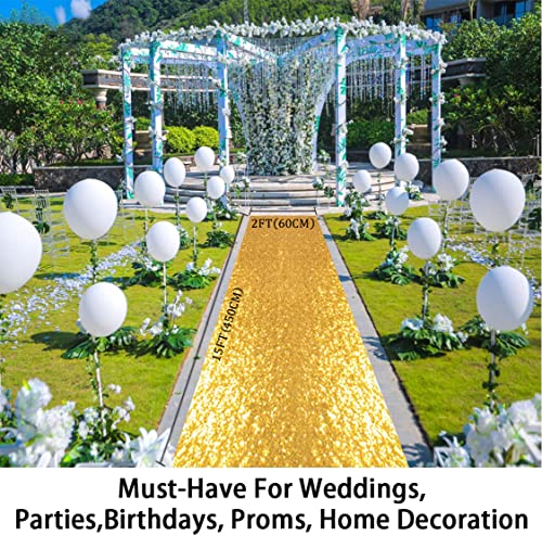 ShinyBeauty Gold Aisle Runners 2FTx15FT Carpet Runner for Party Glitter Runner for Wedding Aisle Runner Gold N105