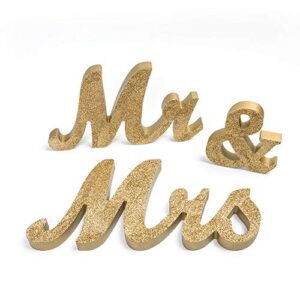 senover mr and mrs sign wedding sweetheart table decorations,mr and mrs letters decorative letters for wedding photo props party banner decoration，wedding shower gift (gold glitter)