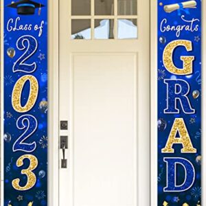 Graduation Banner 2023-Congrats Class of 2023 Porch Sign Banner Decoration,2 Piece Navy Blue Congrats Party Yard Banner Door Hanging Sign for Graduation Party Decorations(Blue)