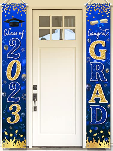 Graduation Banner 2023-Congrats Class of 2023 Porch Sign Banner Decoration,2 Piece Navy Blue Congrats Party Yard Banner Door Hanging Sign for Graduation Party Decorations(Blue)