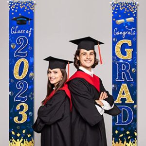 Graduation Banner 2023-Congrats Class of 2023 Porch Sign Banner Decoration,2 Piece Navy Blue Congrats Party Yard Banner Door Hanging Sign for Graduation Party Decorations(Blue)