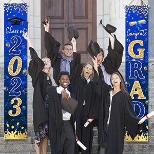 Graduation Banner 2023-Congrats Class of 2023 Porch Sign Banner Decoration,2 Piece Navy Blue Congrats Party Yard Banner Door Hanging Sign for Graduation Party Decorations(Blue)