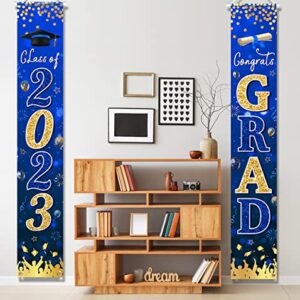 Graduation Banner 2023-Congrats Class of 2023 Porch Sign Banner Decoration,2 Piece Navy Blue Congrats Party Yard Banner Door Hanging Sign for Graduation Party Decorations(Blue)