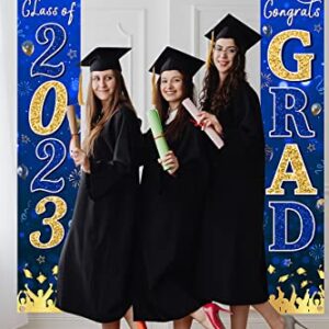 Graduation Banner 2023-Congrats Class of 2023 Porch Sign Banner Decoration,2 Piece Navy Blue Congrats Party Yard Banner Door Hanging Sign for Graduation Party Decorations(Blue)