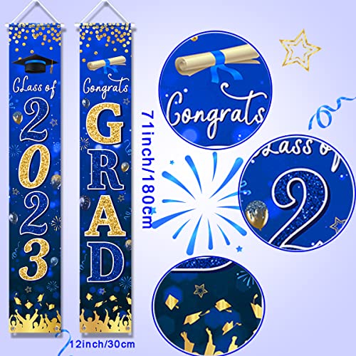 Graduation Banner 2023-Congrats Class of 2023 Porch Sign Banner Decoration,2 Piece Navy Blue Congrats Party Yard Banner Door Hanging Sign for Graduation Party Decorations(Blue)