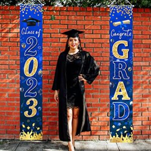 Graduation Banner 2023-Congrats Class of 2023 Porch Sign Banner Decoration,2 Piece Navy Blue Congrats Party Yard Banner Door Hanging Sign for Graduation Party Decorations(Blue)