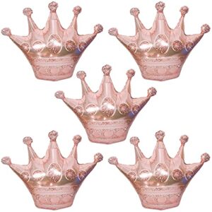 horuius rose gold crown balloons crown shaped foil mylar balloons for baby shower kids’ girls wedding birthday party supplies decorations 30 inchs 5pcs