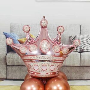 HORUIUS Rose Gold Crown Balloons Crown Shaped Foil Mylar Balloons for Baby Shower Kids' Girls Wedding Birthday Party Supplies Decorations 30 Inchs 5PCS