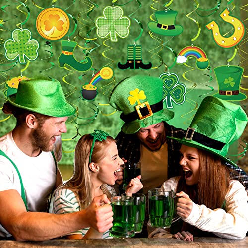 St Patricks Day Decorations Hanging Swirls Shamrock Clover Leprechaun Horseshoe Ceiling Foil Swirls for Lucky Day Party Supplies 36Pcs
