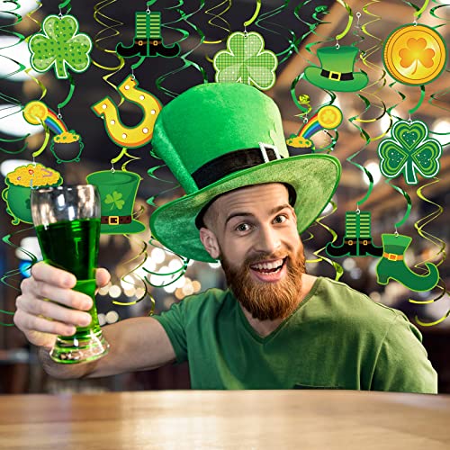 St Patricks Day Decorations Hanging Swirls Shamrock Clover Leprechaun Horseshoe Ceiling Foil Swirls for Lucky Day Party Supplies 36Pcs